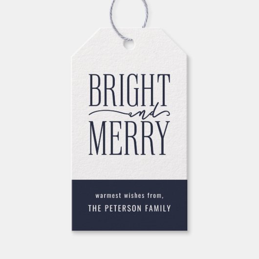 Helder en Merry Modern Navy Blue Holiday Cadeaulabel (Voorkant)