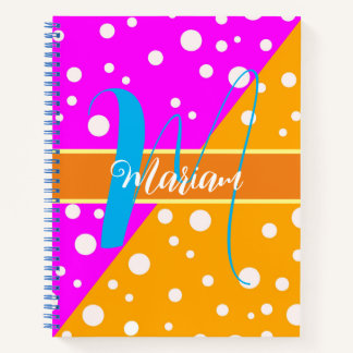 Helder Esthetisch Sinaasappel & Roze Naam Monogram Notitieboek
