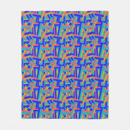 Helder fel blauw lime, koraal abstracte patches fleece deken