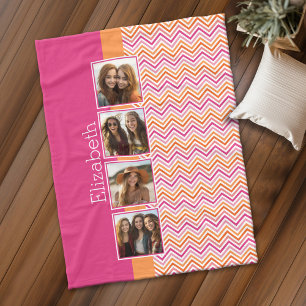 Helder foto collage heet roze oranje chevrons fleece deken