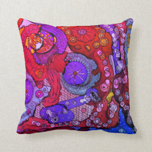 Helder Fuchsia, Oranje en Blauw Abstracte Kussen