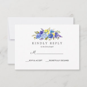 Helder Geel Blauw Bloemen Bruiloft Reactie RSVP Kaartje