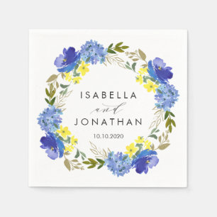 Helder Geel Blauw Bloemen Rustieke bruiloft Custom Servet