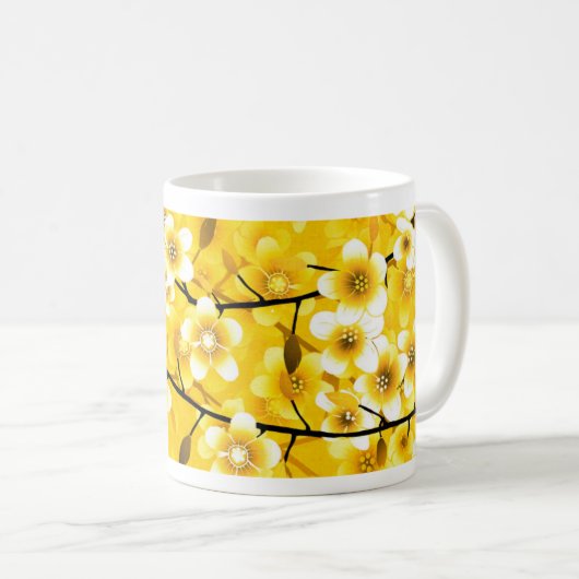 Helder geel bloemmotief ontwerp koffiemok (Voorkant rechts)