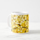 Helder geel bloemmotief ontwerp koffiemok (Voorkant links)