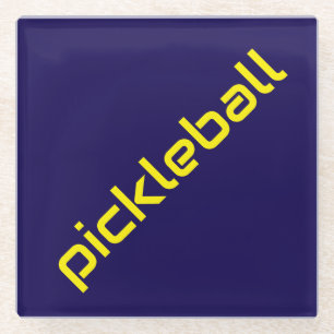 Helder Geel Diagonaal PICKLEBAL Op Marineblauw Glazen Onderzetter