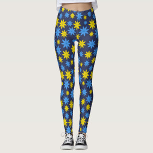 Helder geel en blauw bloemmotief leggings