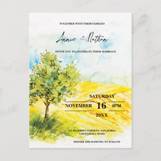 Helder Geel Landschap Landbouwgrond bruiloft Uitno Briefkaart (Voorkant)