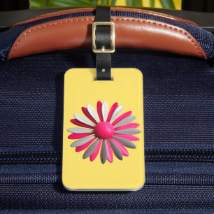 Helder geel roze funky MOD Retro Daisy Flower Bagagelabel
