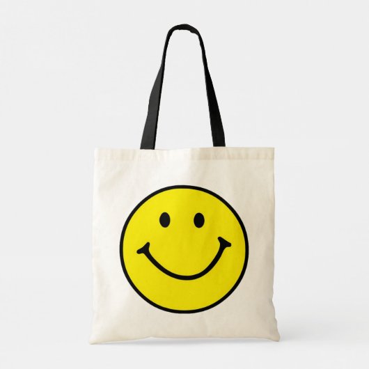 Helder geel vrolijk lachend gezicht tote bag (Achterkant)
