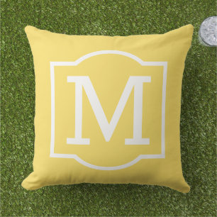 Helder Geel Witte Haak Monogram Buitenkussen