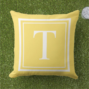 Helder Geel Witte Vierkante Frame Monogram Buitenkussen
