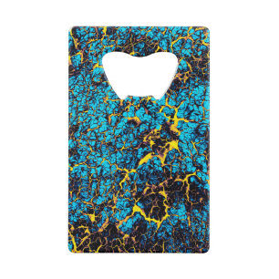 Helder gekleurd blauw en geel Abstract patroon Kredietkaart Flessenopener