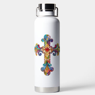 HELDER GEKLEURD GLAS IN LOOD LOOK CROSS WATERFLES