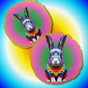 Helder gekleurd konijn hippy groovy konijn rond kussen