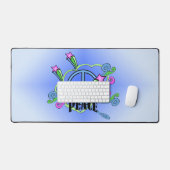 Helder gekleurde Blauwe Vredesbord Scrolls Roze St Bureaumat (Keyboard & Muis)