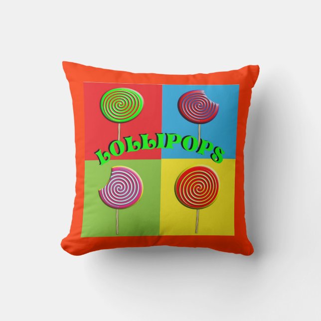 Helder gekleurde Pop Art Style Snoep Lollipops Kussen (Voorkant)