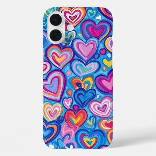 HELDER GEKLEURDE REGENBOOG VALENTIJN HARTEN iPhone 16 PLUS HOESJE