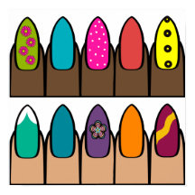 Helder gekleurde rijen gelakte vingernagels