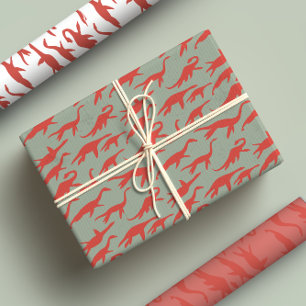 Helder & grillig Modern Red Loch Ness Monster Inpakpapier Vel