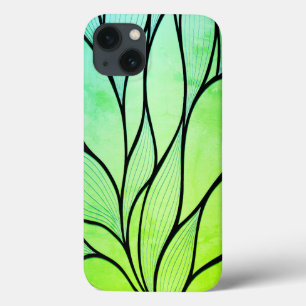 Helder groene tinten creatief bladpatroon  iPhone 13 hoesje