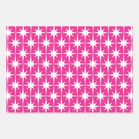 Helder Heet Roze Retro Starburst Patroon Inpakpapier Vel (Voorkant 2)