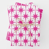 Helder Heet Roze Retro Starburst Patroon Inpakpapier Vel (In situ)