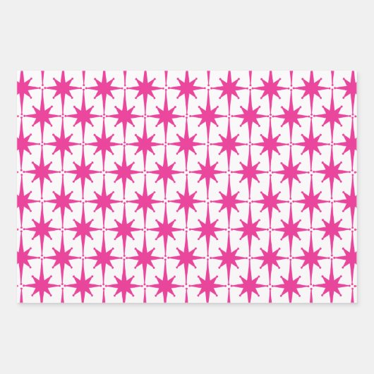 Helder Heet Roze Retro Starburst Patroon Inpakpapier Vel (Voorkant)