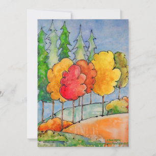Helder herfstbomen in rood en oranje aquarel Ho Feestdagenkaart