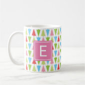 Helder Kerstboom Patroon Girly Roze Monogram Koffiemok (Links)