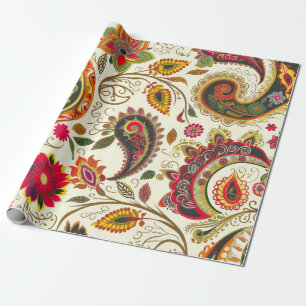 Helder Kleurrijk Bloemen Paisley Patroon Cadeaupapier