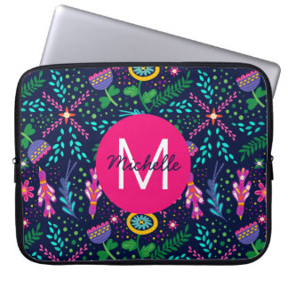 Helder Kleurrijk Chaotisch Bloemmotief Blauw Perso Laptop Sleeve