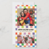 Helder Kleurrijk Checkerboard 2 Foto Skinny Feestdagenkaart (Voorkant)