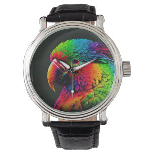 Helder Kleurrijk Exotisch Papegaaienprofiel Kunst Horloge