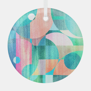 Helder, kleurrijk geometrisch Abstract Glas Ornament