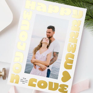 Helder kleurrijk modern   Kerst goud één foto Folie Feestdagenkaart