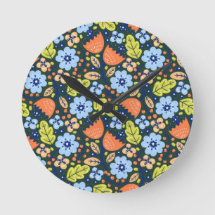 Helder Kleurrijk Modern Mooi Bloemmotief Ronde Klok