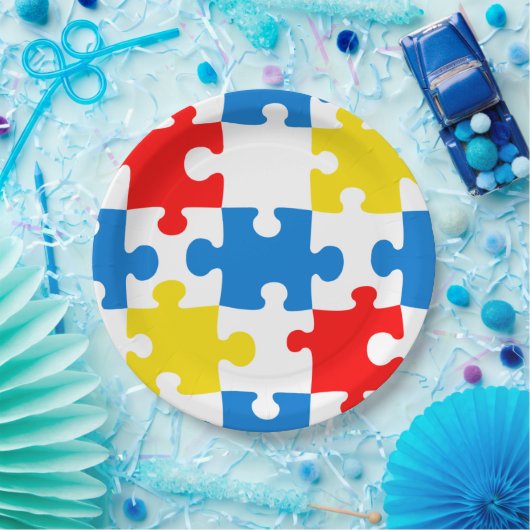 Helder Kleurrijk Puzzel Piece Patroon Papieren Bordje (Feest)