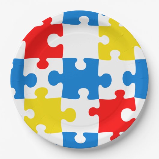 Helder Kleurrijk Puzzel Piece Patroon Papieren Bordje (Voorkant)