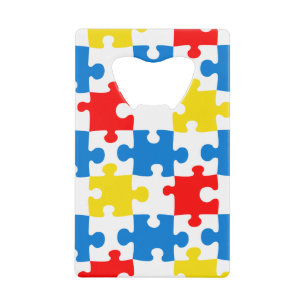 Helder Kleurrijk Puzzelstuk Patroon Kredietkaart Flessenopener