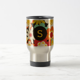 Helder Kleurrijk Retro Bloemmotief Monogram Reisbeker