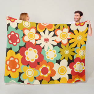 Helder Kleurrijk Retro Lief Bloemmotief Fleece Deken