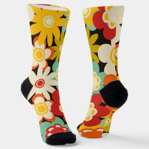 Helder Kleurrijk Retro Lief Bloemmotief Sokken