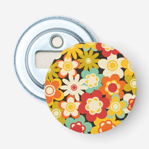 Helder Kleurrijk Retro Schattig Bloemmotief Button Flesopener