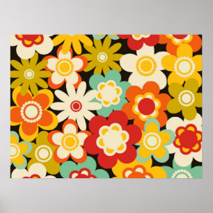 Helder Kleurrijk Retro Schattig Bloemmotief Poster