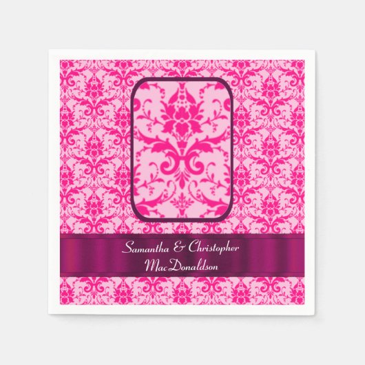 Helder kleurrijk Roze bruiloft damast patroon Servetten (Voorkant)