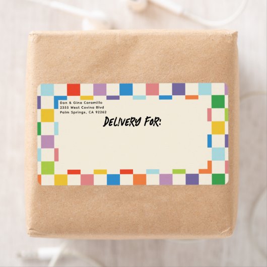 Helder kleurrijk schaakbord met retouradres etiket (Insitu)