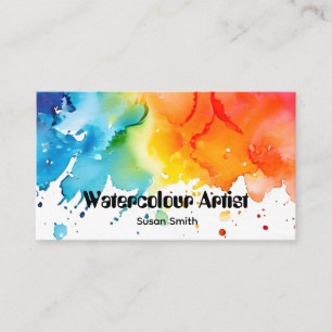 Helder Kleurrijke Abstracte Aquarel Kunst Vierkant Visitekaartje