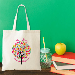 Helder kleurrijke Onderwijzer hart boom bedankt Tote Bag