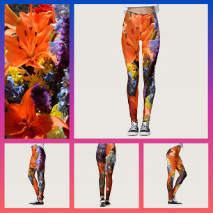 Helder Kleurrijke Oranje Lelies Bloemrijke Abstrac Leggings